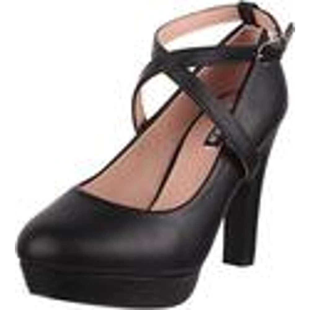 NIB JUMEX Women's Vintage Chunkyrayan Strappy Heels Black-38 EU / 7.5 US